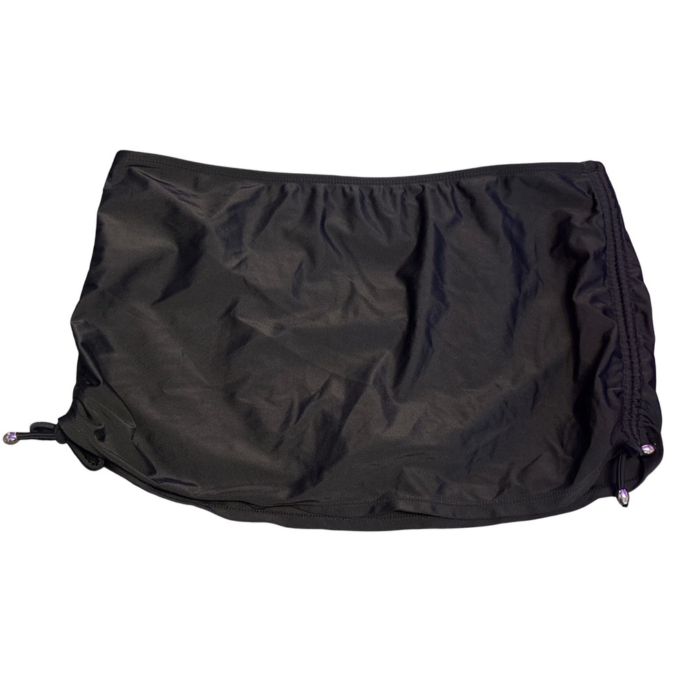 Collections by Catalina Black Ruched Drawstring Swim Skirt Bikini Bottom L 12-14